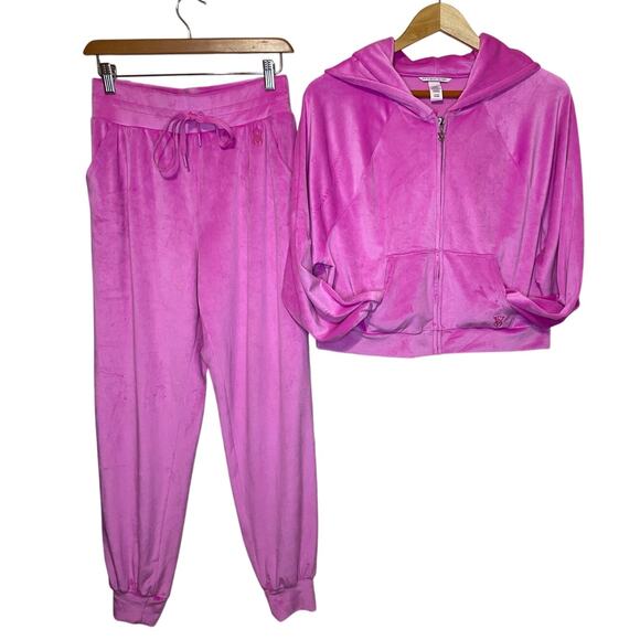 Victoria's Secret Dresses & Skirts - Vixtoria's Secret On Point Velour Bright Pink Track Suit Jacket Small Joggers XS